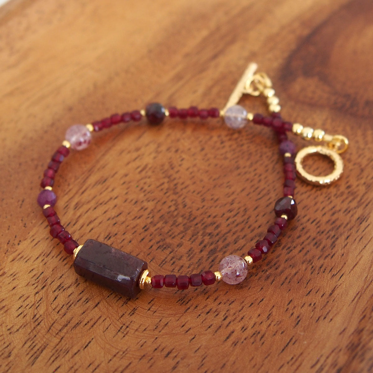 Garnet, Strawberry Quartz, Ruby(Opaque), Red Corundum(Synthetic) Bracelet- Love