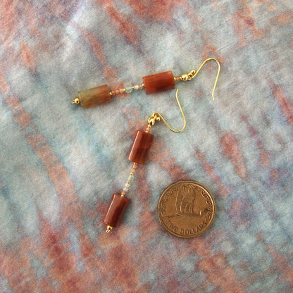 Quartz Rutilated, Amazonite, Sunstone Earrings- Late Autumn