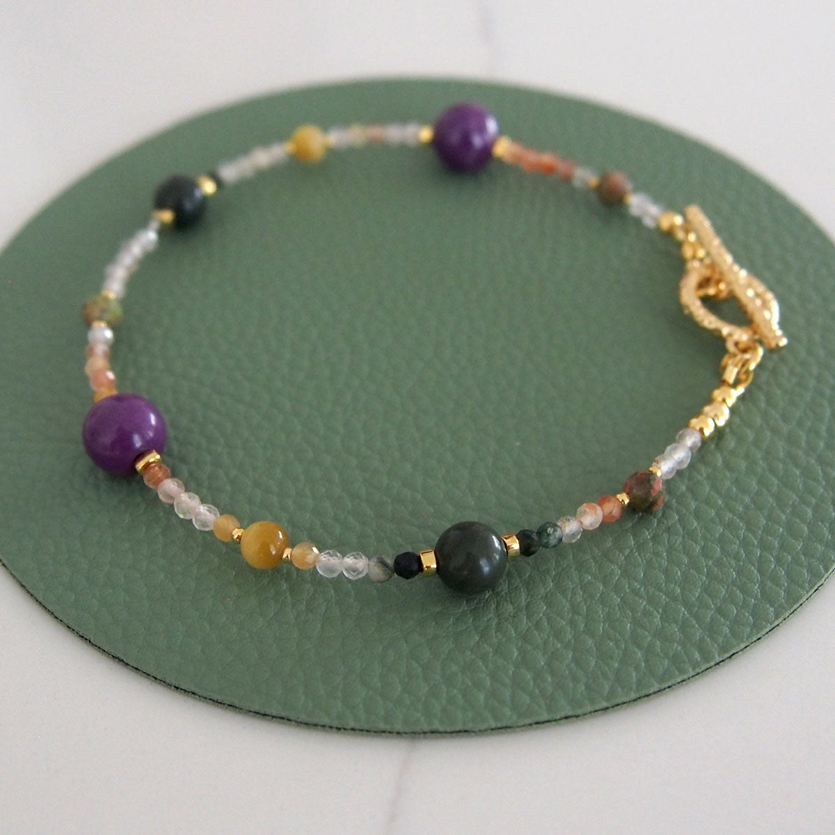 Phosphosiderite, Alxa Agate, Unakite, Tiger’s eye Bracelete- Completeness