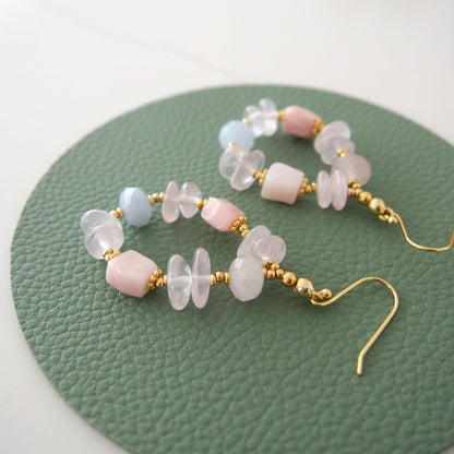 Rose Quartz, Common Opal(pink), Beryl Earring- Awaiting