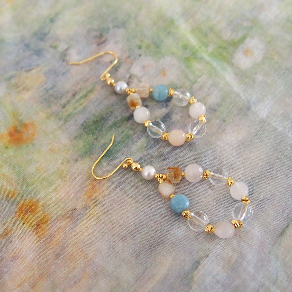Rock Crystal, Beryl, Citrine, Pearls Earrings- Hope