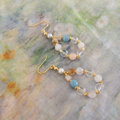 Rock Crystal, Beryl, Citrine, Pearls Earrings- Hope