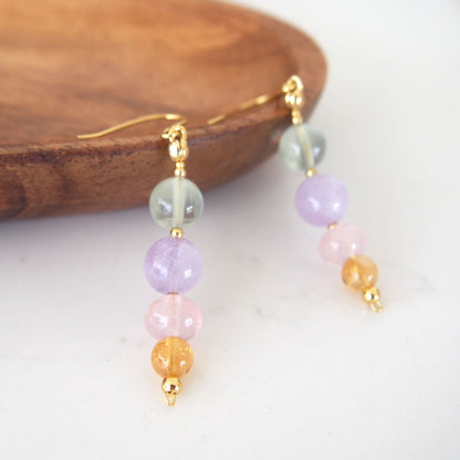 Amethyst, Prehnite, Rose Quartz, Citrine Earrings- Wish