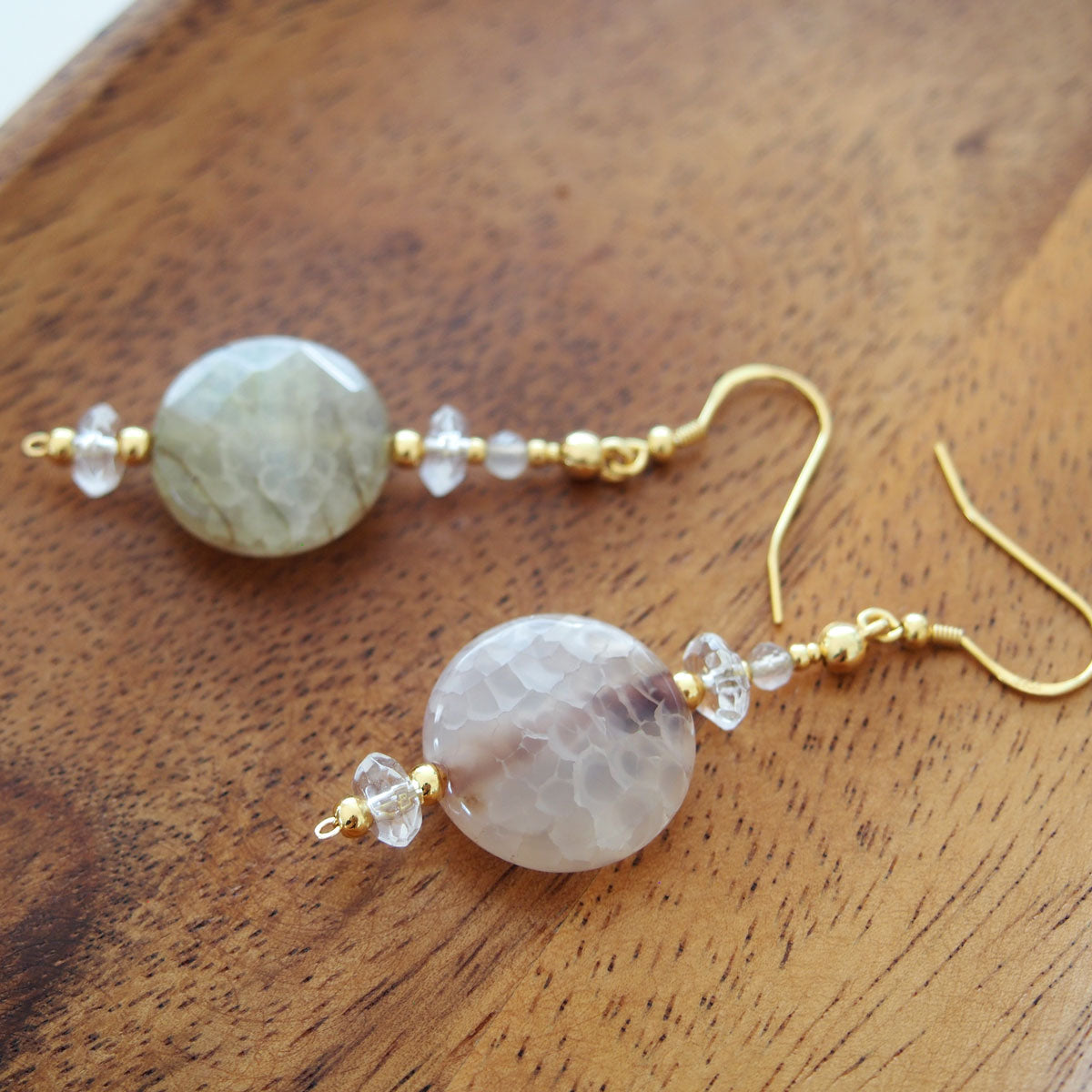 Agate, Rock Crystal Earrings-Light and shade