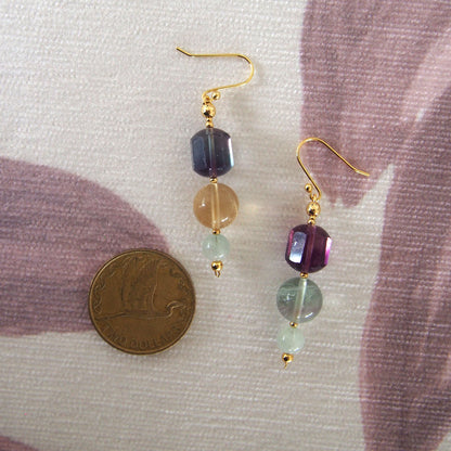 Fluorite, Beryl(light blue) Earrings-Dreamlike