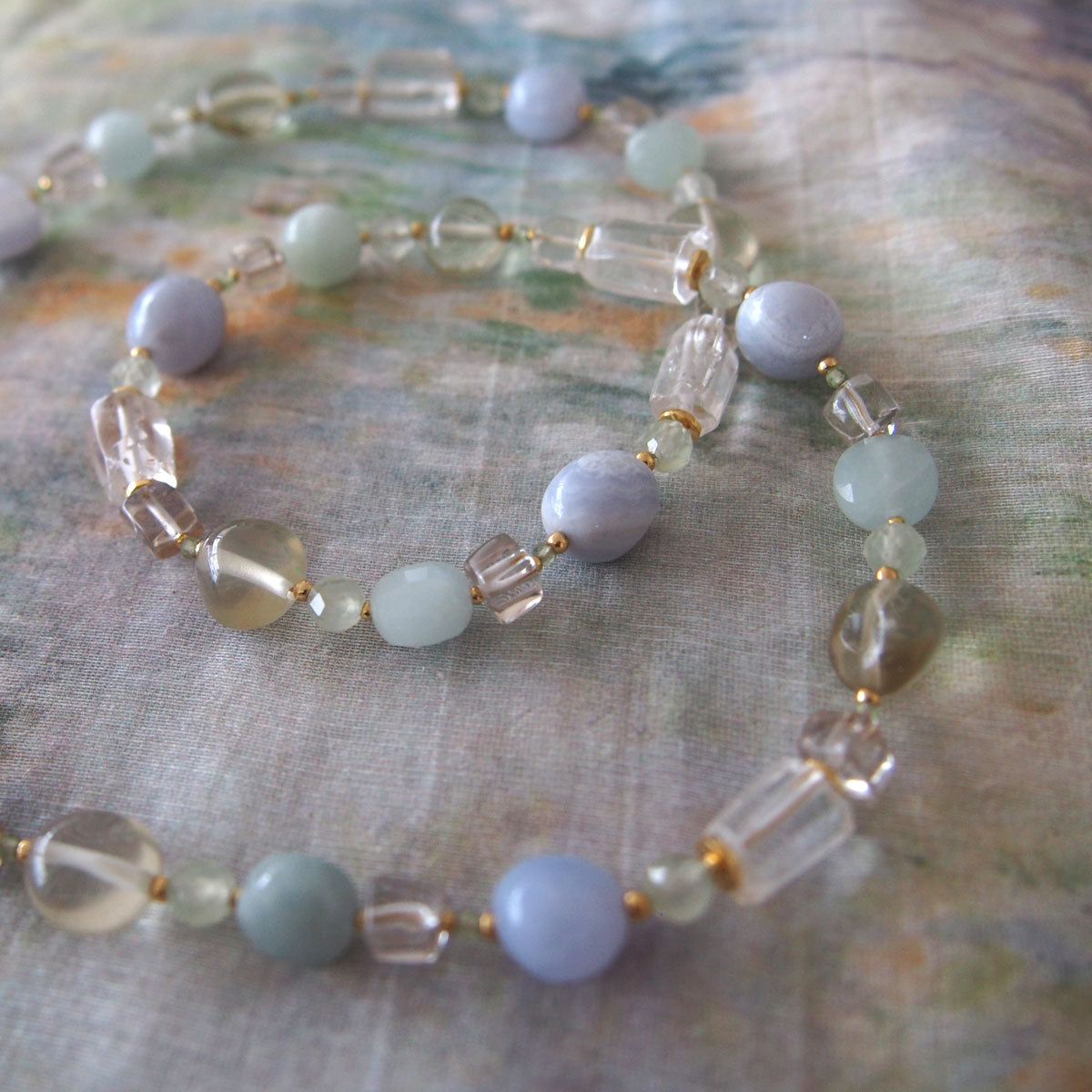 Lemon Quartz, Chalcedony, Rock Crystal, Beryl, Prehnite Necklace- Source