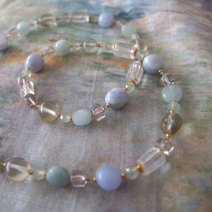 Lemon Quartz, Chalcedony, Rock Crystal, Beryl, Prehnite Necklace- Source