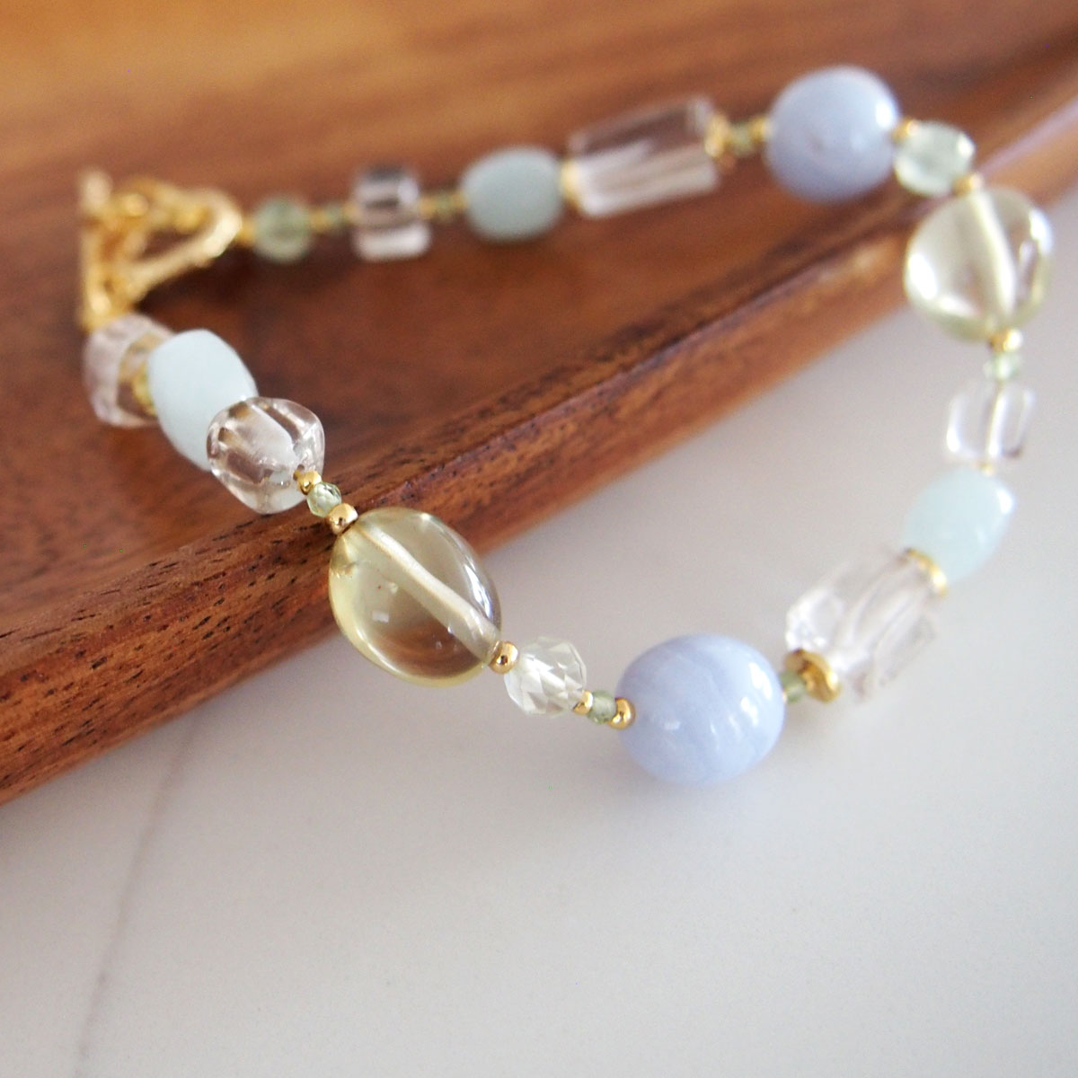Chalcedony, Rock Crystal, Beryl, Prehnite Bracelet- Source