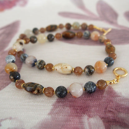 Common Opal, Inclusion Quartz(Dumortierite included), Strawberry Quartz Necklace- Equanimity