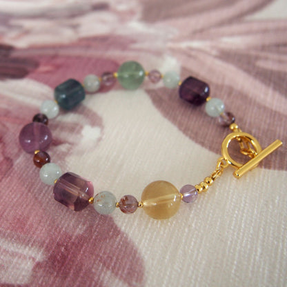 Fluorite, Beryl(light blue), Amethyst Bracelet- Dreamlike