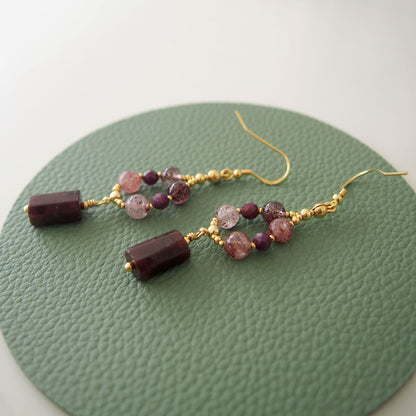 Garnet, Strawberry Quartz, Ruby(Opaque) Earrings- Love