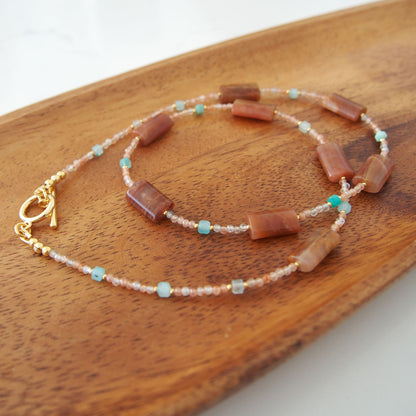 Quartz Rutilated, Amazonite, Sunstone Necklace- Late Autumn