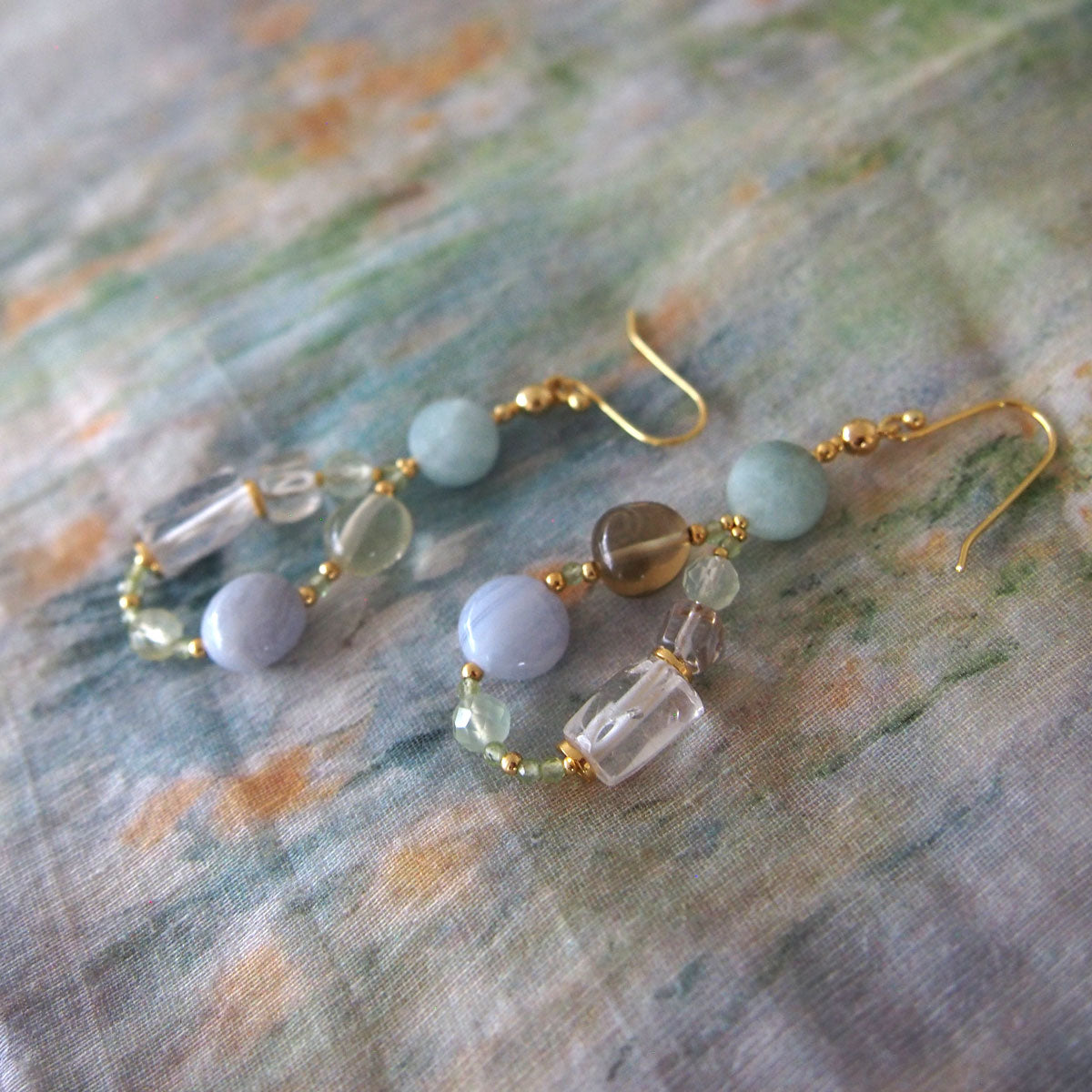 Lemon Quartz, Chalcedony, Rock Crystal, Beryl, Prehnite Earrings- Source