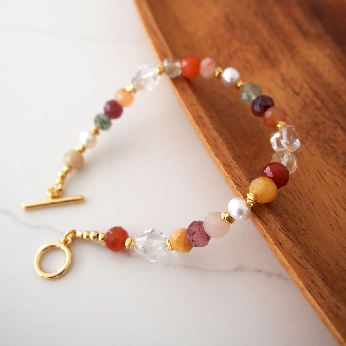 Agate, Pearls, Quartz Rutilated, Rock Crystal, Strawberry Quartz Bracelet- Vigour