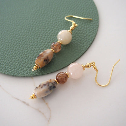 Common Opal, Inclusion Quartz, Strawberry Quartz Earrings- Equanimity