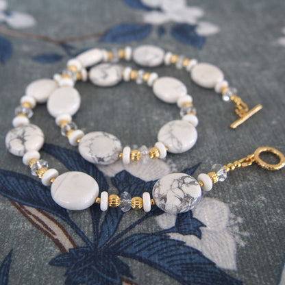 Magnesite, Rock Crystal Necklace- Snow