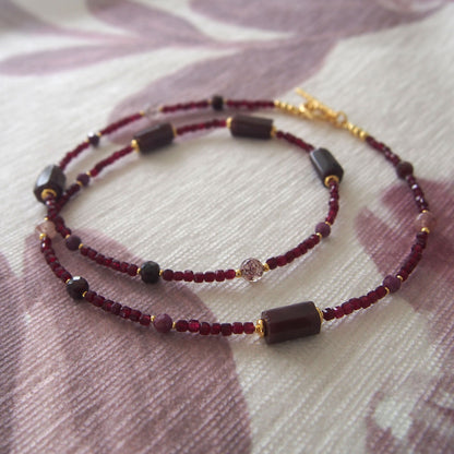 Garnet, Strawberry Quartz, Ruby(Opaque), Red Corundum(Synthetic) Necklace- Love