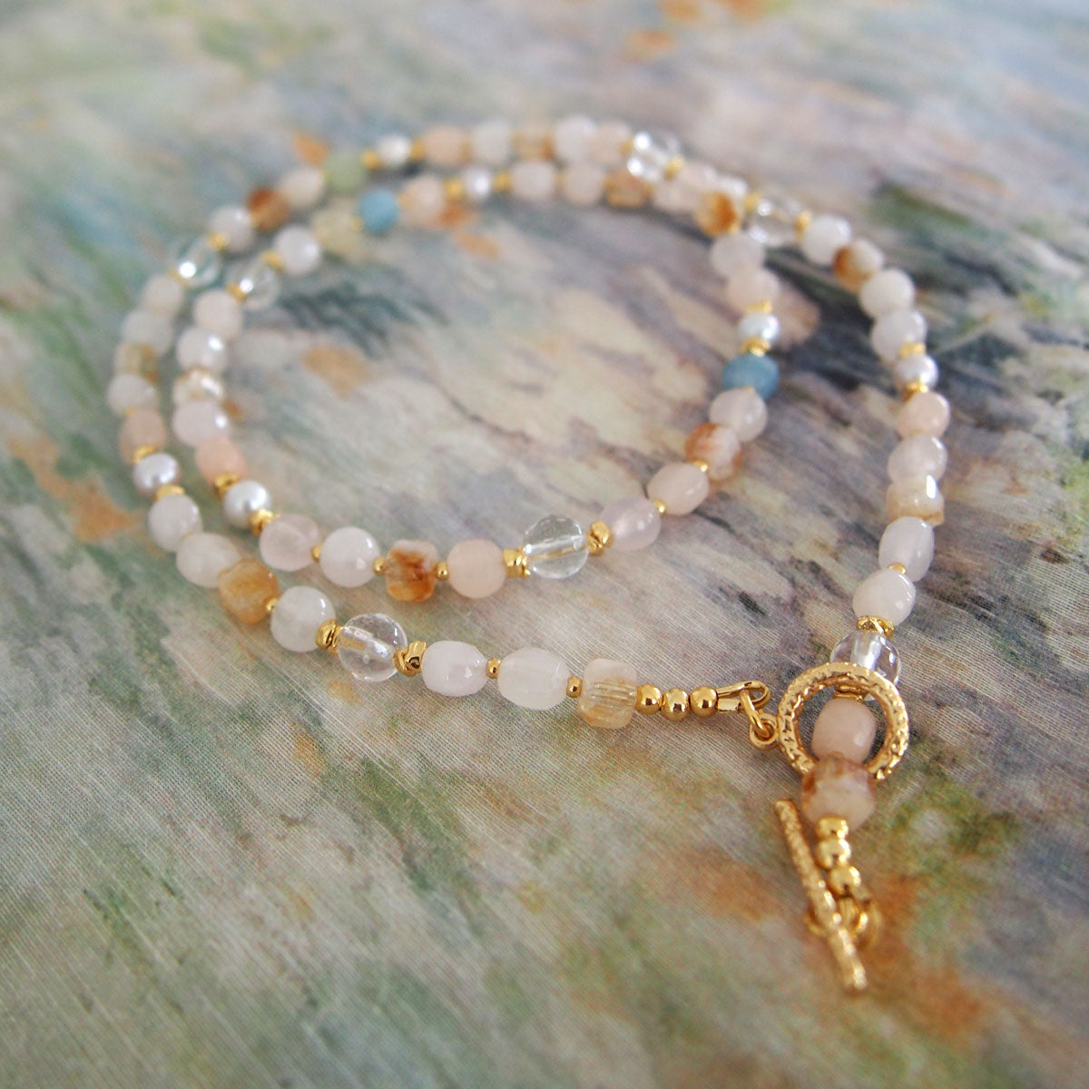 Rock Crystal, Beryl, Citrine, Pearls Necklace- Hope