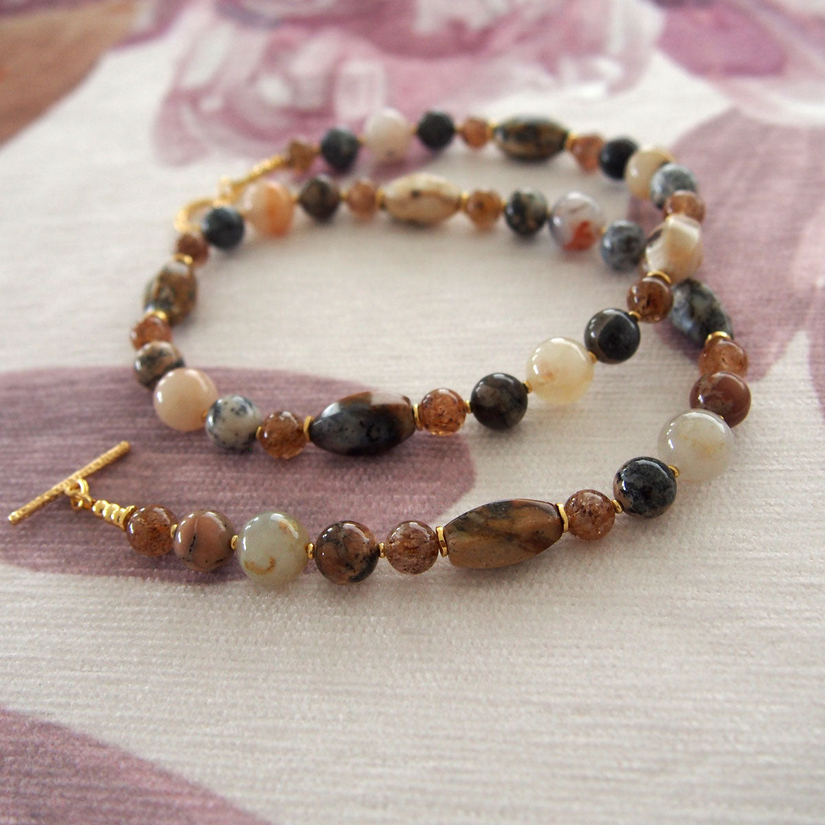 Common Opal, Inclusion Quartz(Dumortierite included), Strawberry Quartz Necklace- Equanimity