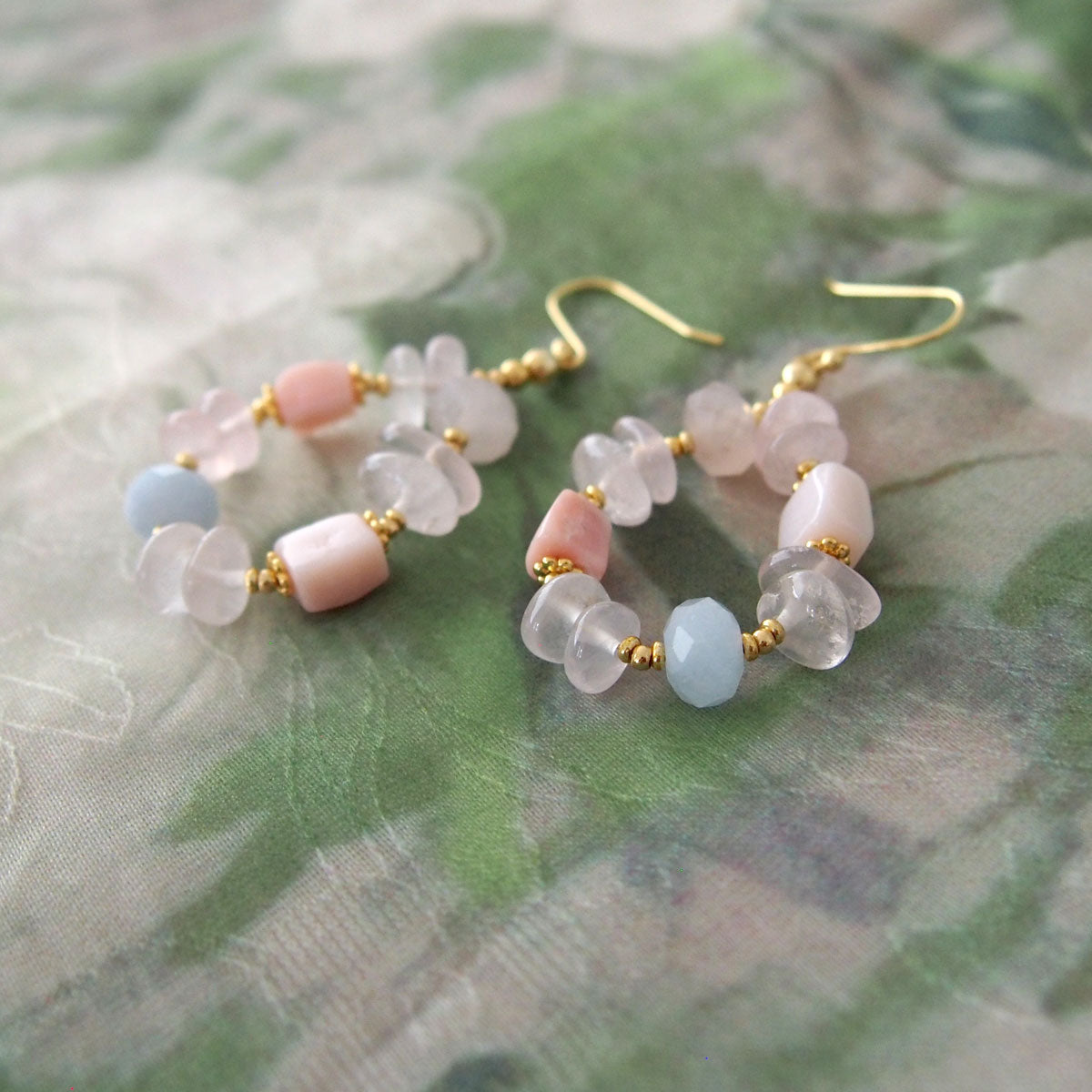 Rose Quartz, Common Opal(pink), Beryl Earring- Awaiting