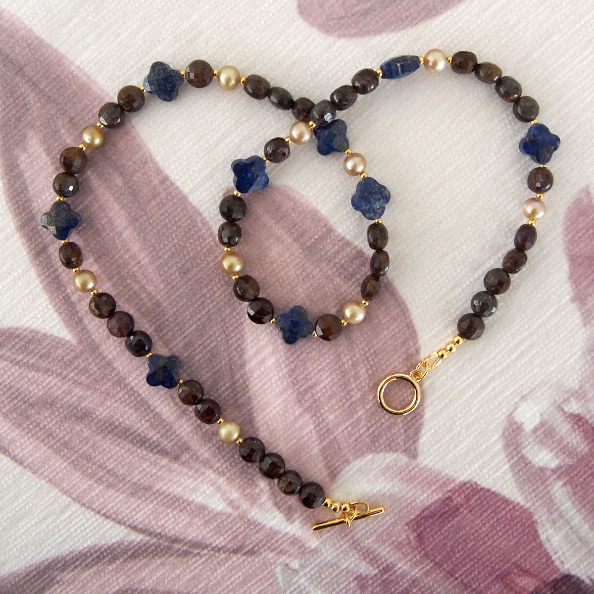 Lapis Lazuli, Bronzite, Pearls Necklace- Night Sky