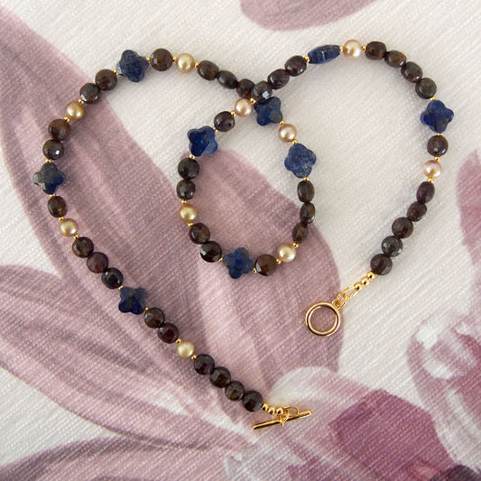 Lapis Lazuli, Bronzite, Pearls Necklace- Night Sky