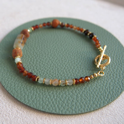 Common Opal(white), Amber(Raw crust), Chrysoprase, Garnet(orange) Bracelet–Buds