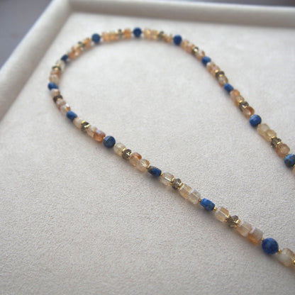 Smoky Quartz  Lapis lazuli  Citrine Necklace-Starry Night
