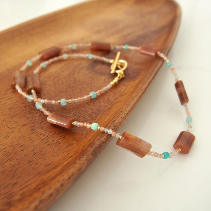 Quartz Rutilated, Amazonite, Sunstone Necklace- Late Autumn