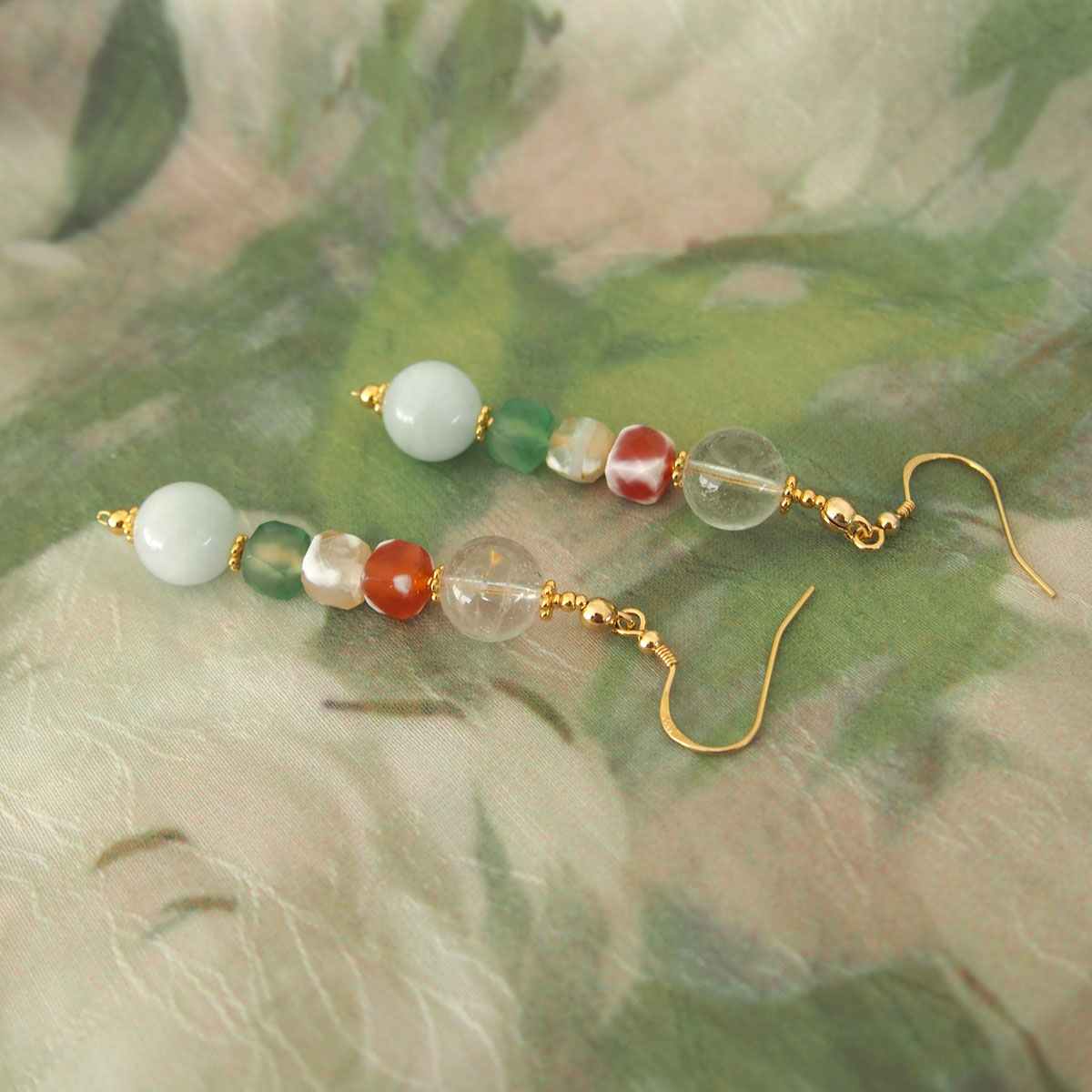 Beryl,  Rock crystal,  Agate Earrings–The Young at Heart