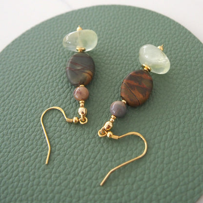 Prehnite, Picture Stone(oval), Alxa Agate Earrings- Vineyard