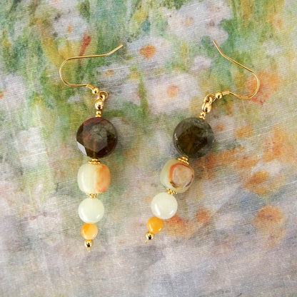 Garnet, Serpentine Jade, Calcite, Quartzose Jade Earrings-Vitality