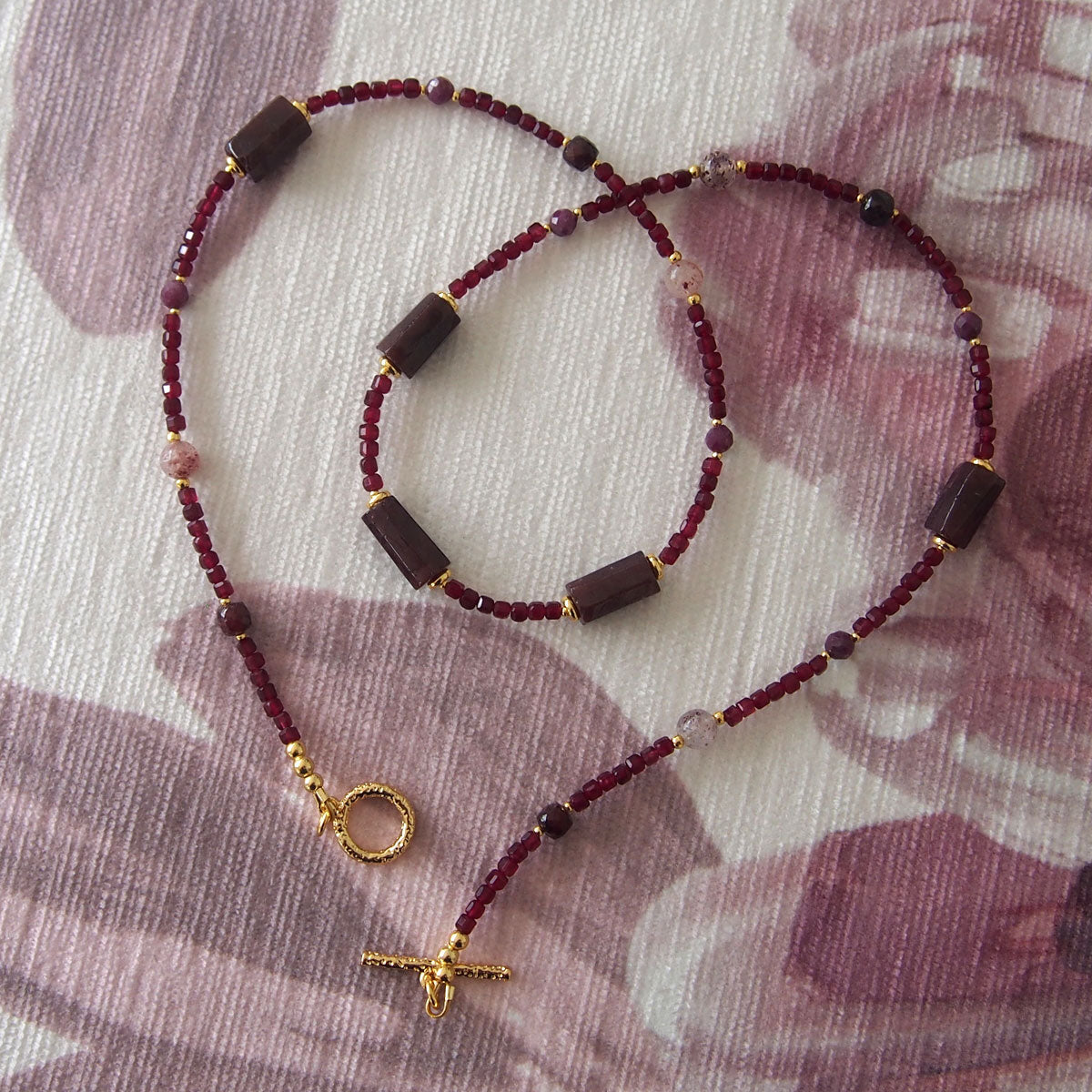Garnet, Strawberry Quartz, Ruby(Opaque), Red Corundum(Synthetic) Necklace- Love