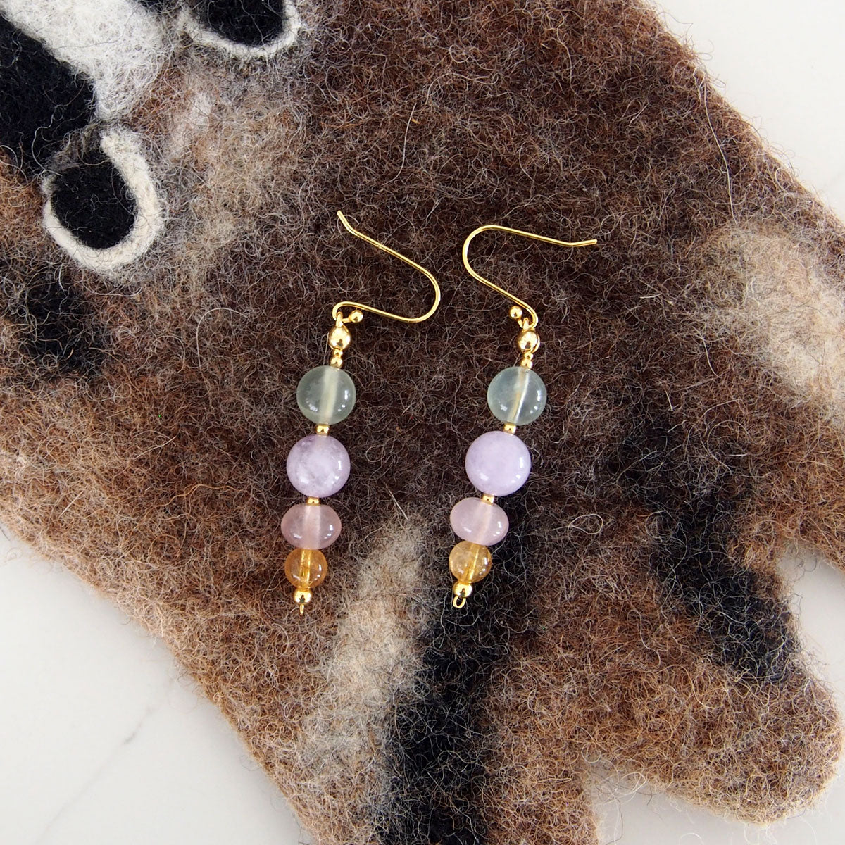 Amethyst, Prehnite, Rose Quartz, Citrine Earrings- Wish