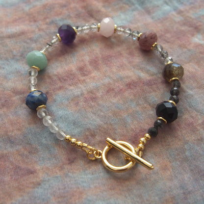 Agate, Amazonite, Amethyst, Lapis Lazuli, Quartz Rutilated, Rose Quartz, Strawberry Quartz Bracelet- Abundance