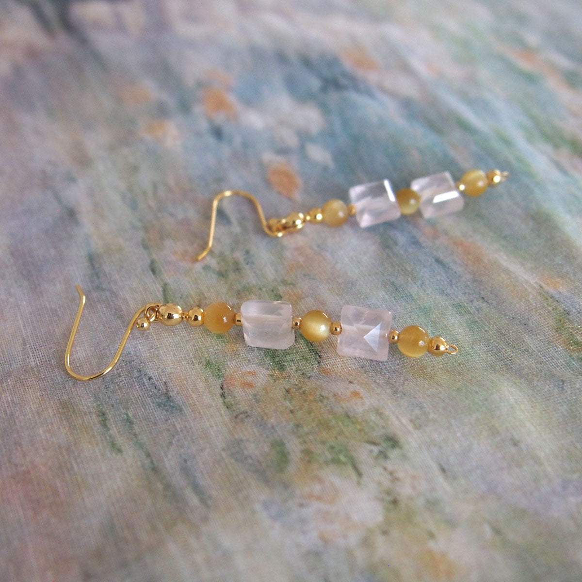 Rose Quartz, Tiger’s eye Earrings- Energy