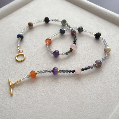 Agate, Amethyst, Lapis Lazuli, Quartz Rutilated, Rose Quartz, Strawberry Quartz Necklace- Abundance