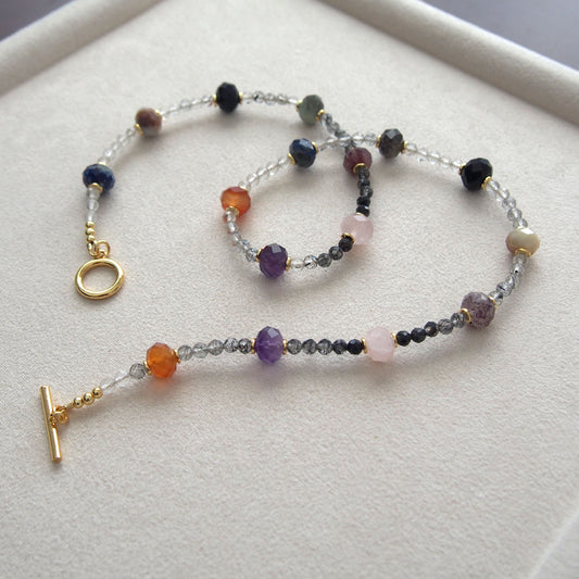 Agate, Amethyst, Lapis Lazuli, Quartz Rutilated, Rose Quartz, Strawberry Quartz Necklace- Abundance
