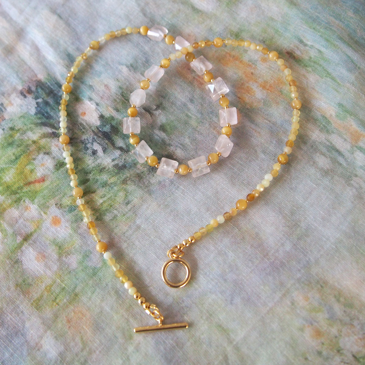 Rose Quartz, Tiger’s eye, Common Opal Necklace-Energy