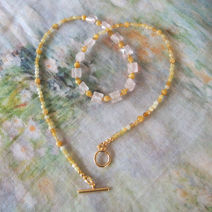 Rose Quartz, Tiger’s eye, Common Opal Necklace-Energy