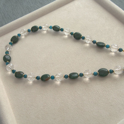 Rock crystal,  Jade(oval),  Apatite Necklace-Blue Spring