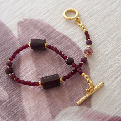 Garnet, Strawberry Quartz, Ruby(Opaque), Red Corundum(Synthetic) Bracelet- Love