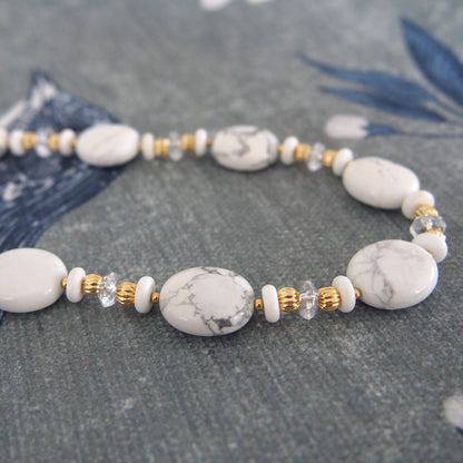 Magnesite, Rock Crystal Necklace- Snow