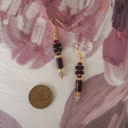 Garnet, Strawberry Quartz, Red Corundum(Synthetic) Earrings- Love