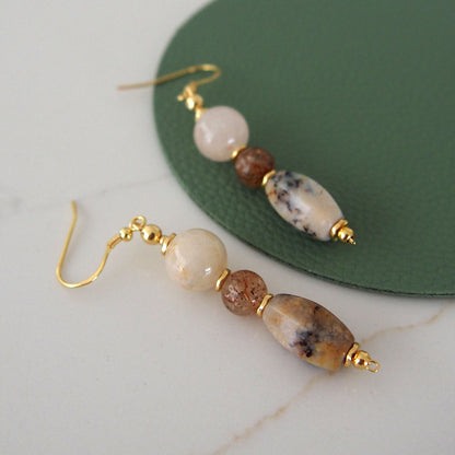 Common Opal, Inclusion Quartz, Strawberry Quartz Earrings- Equanimity