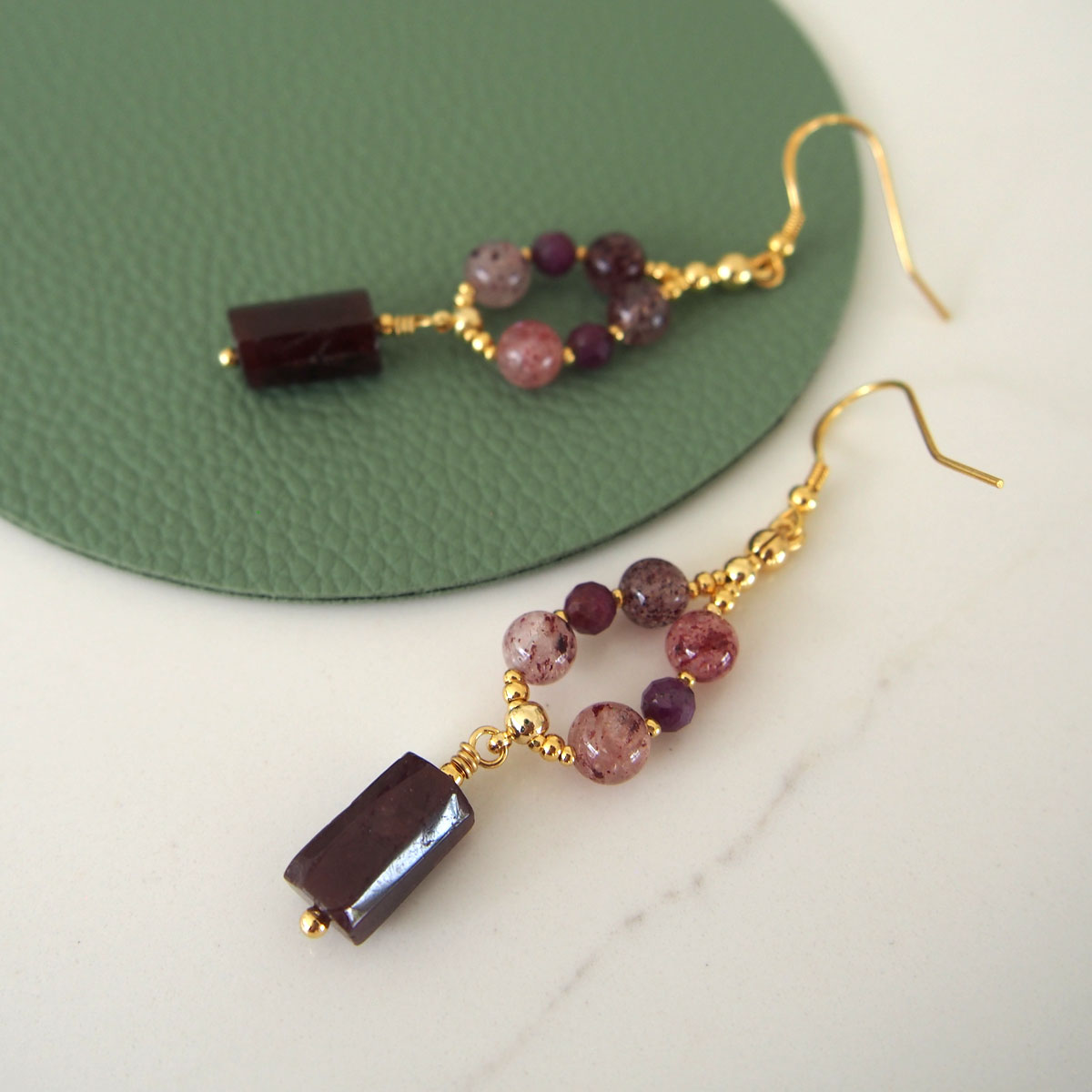 Garnet, Strawberry Quartz, Ruby(Opaque) Earrings- Love