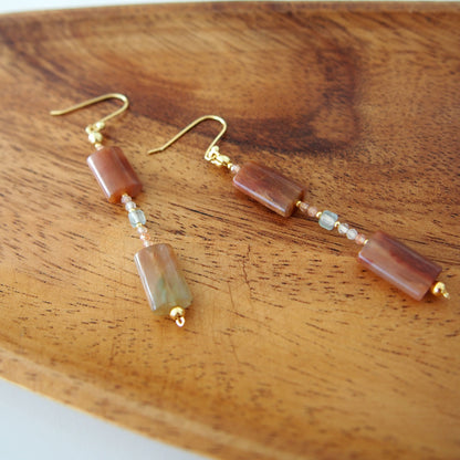 Quartz Rutilated, Amazonite, Sunstone Earrings- Late Autumn