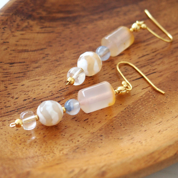 Agate, Rock Crystal, Dumortierite Quartz Earrings–Source