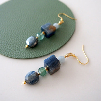 Kyanite, Aventurine, Beryl Earrings- Coastline