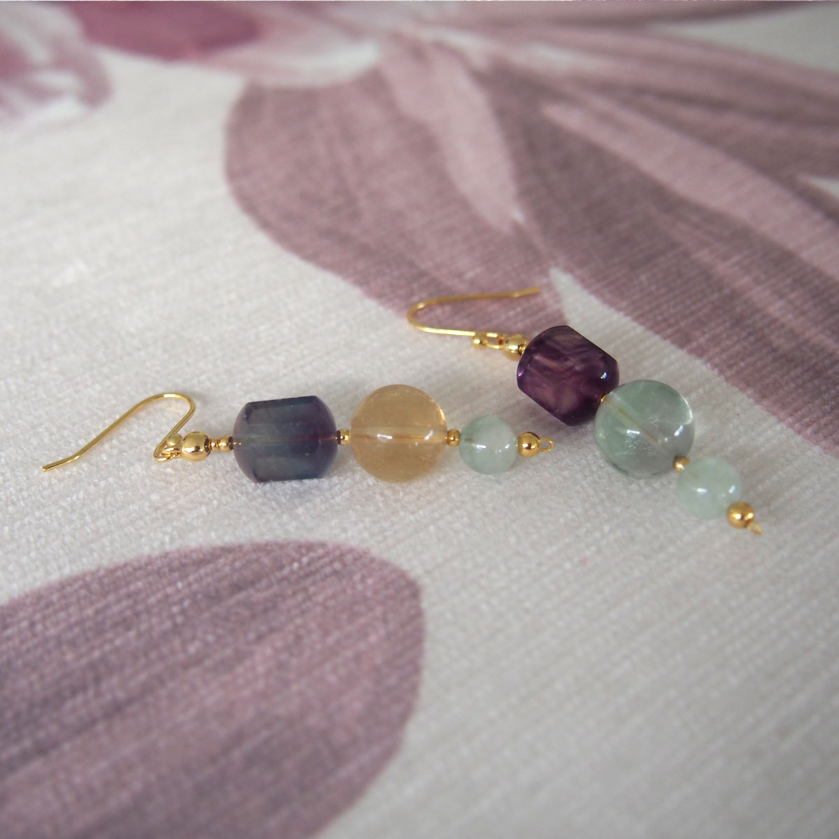Fluorite, Beryl(light blue) Earrings-Dreamlike